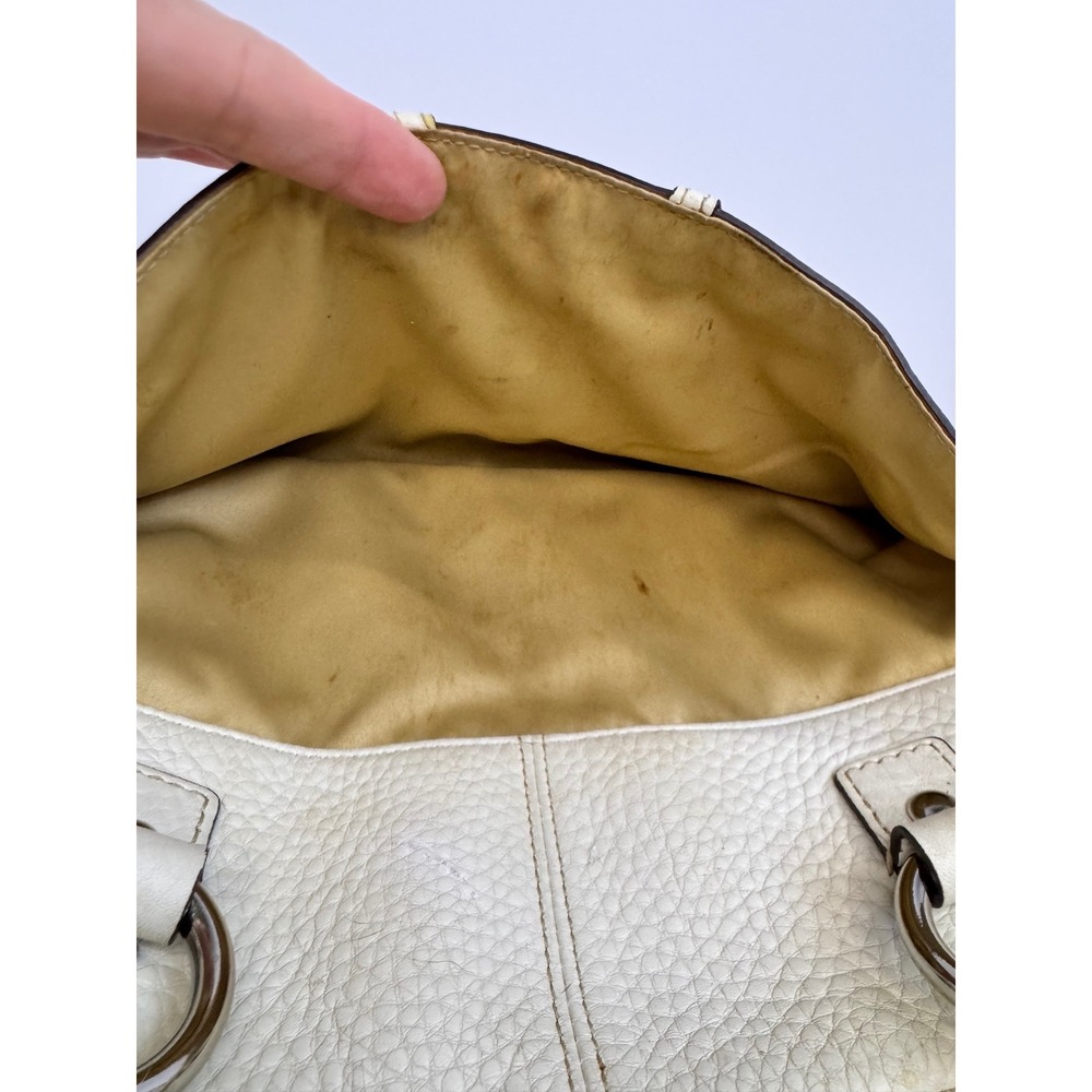 Coach Leather Satchel Handbag Cream Pebble Grain Silver Hardware Top Zip Vintage - Picture 13 of 16